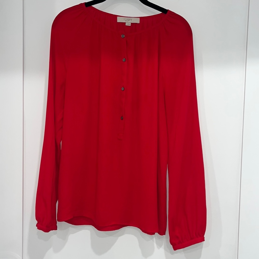 Medium Ann Taylor Loft Red Button Blouse